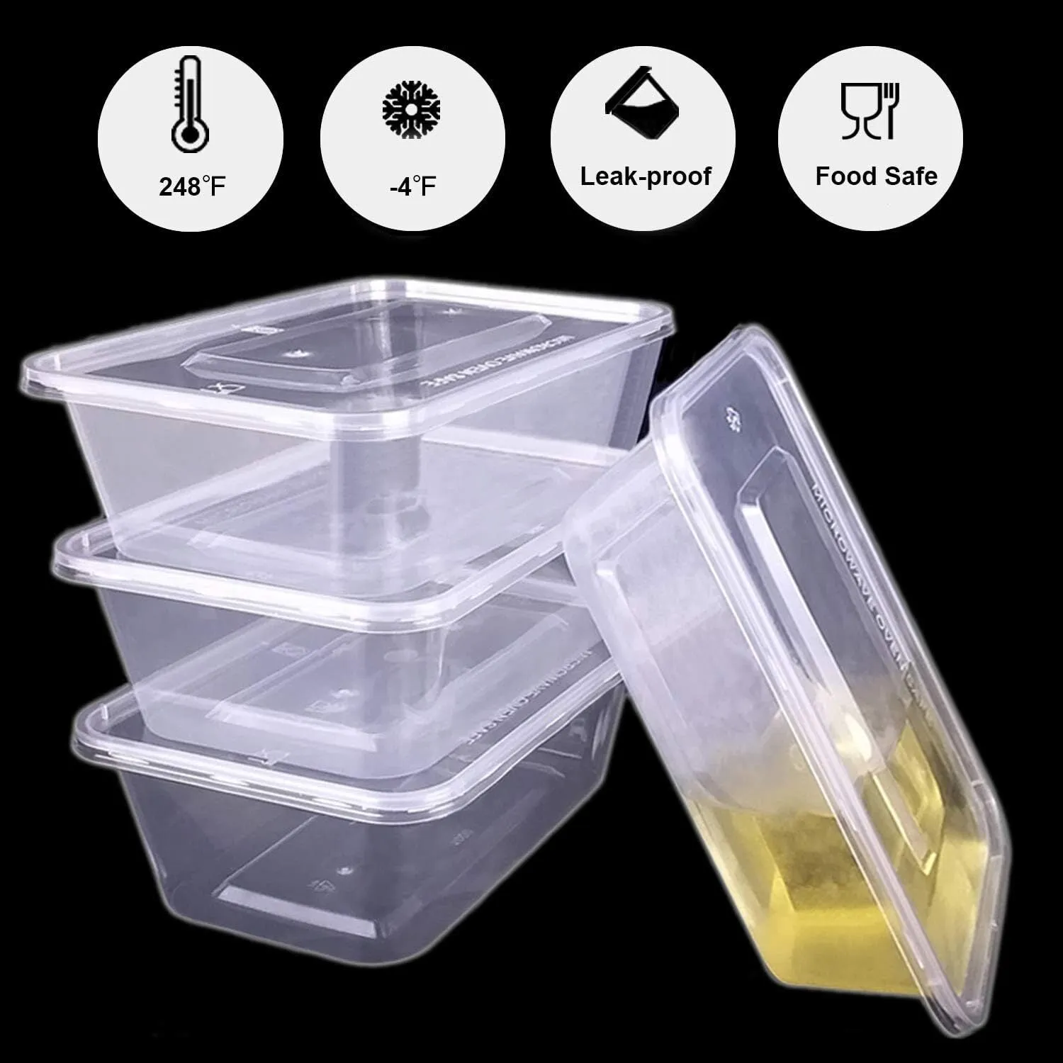 120x 1500ml Plastic Reusable Food Containers  - BPA Free