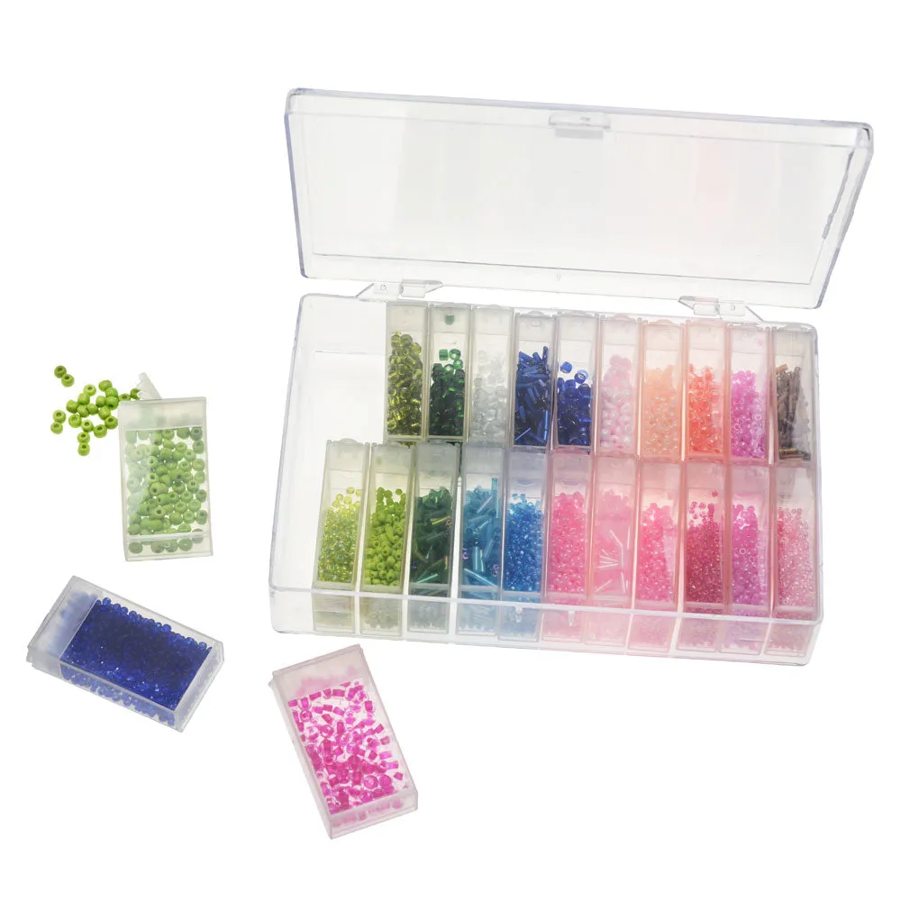 Basic Elements, Glass Seed Bead Assortment and Storage Container, Size 6/0, 11/0 Round Beads & 5mm Bugle Beads
