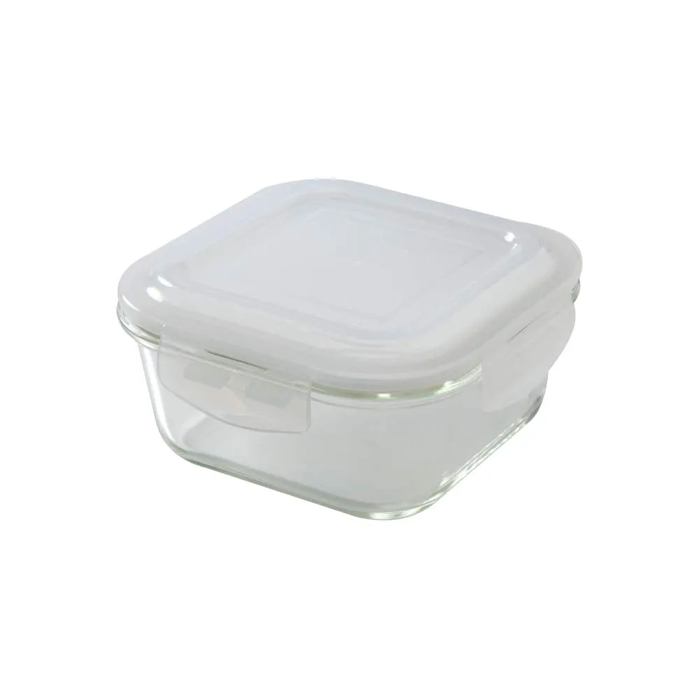 Borosil Glass Universal Lunch Box Set of 4, (2pcs 320ml sq.   2pcs 240 ml Rnd) Microwave Safe Offic & Klip N Store Glass Food Container, 320 Ml Square, For Kitchen Storage With Air Tight Lid - M Combo