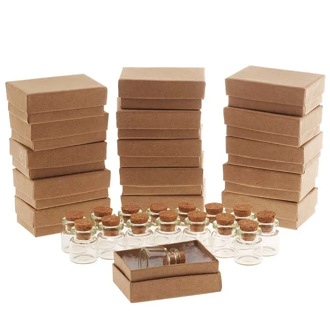 Glass Bottle With Cork 25x22mm And Kraft Brown Jewelry Boxes (16 Pieces Of Each)