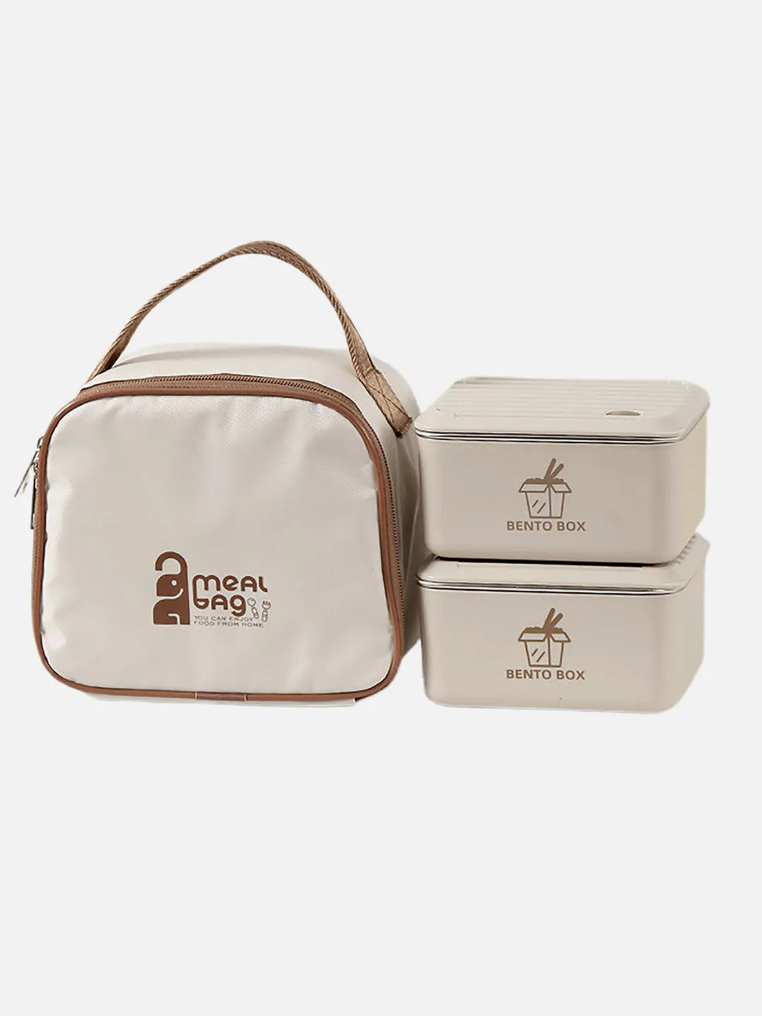 Little Surprise Box Cream 2pcs Bento Stainless Steel Lunch Box Container set with insulated Matching lunch Bag