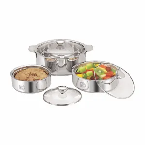 NanoNine Roti Saver 800 ml   1.25 L   2.55 L Double Wall Insulated Stainless Steel Serve Fresh Chapati Pot with Glass Lid.