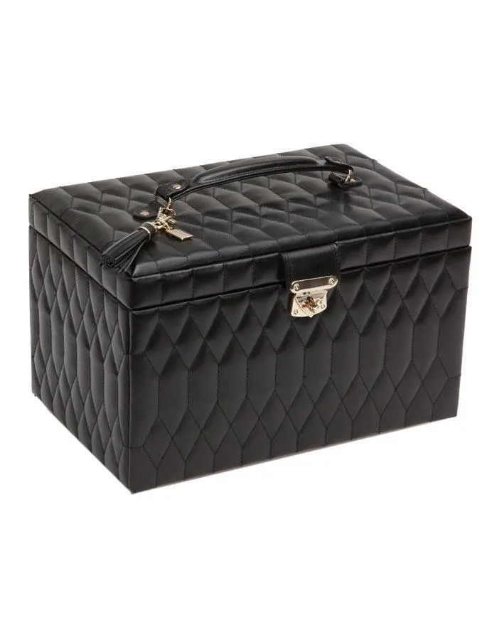 WOLF Caroline Large Jewelry Case - Black Leather - Travel Case - Mirror